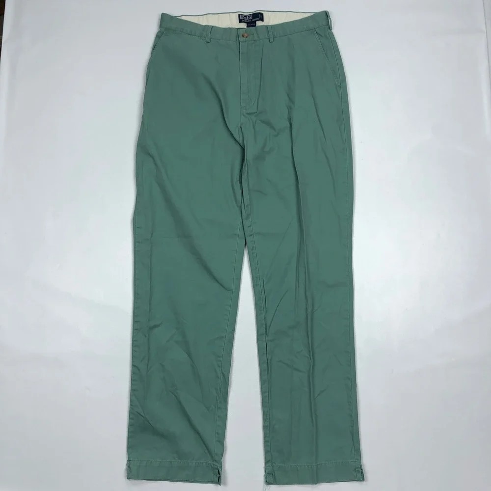 Polo Ralph Lauren Mens 34x34 Vintage Green Cotton Chino Pants Straight Leg **